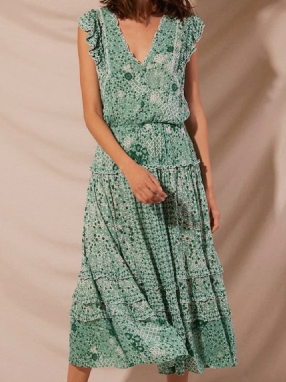 Poupette St. Barth Paulina Green Midi Dress Sz M New